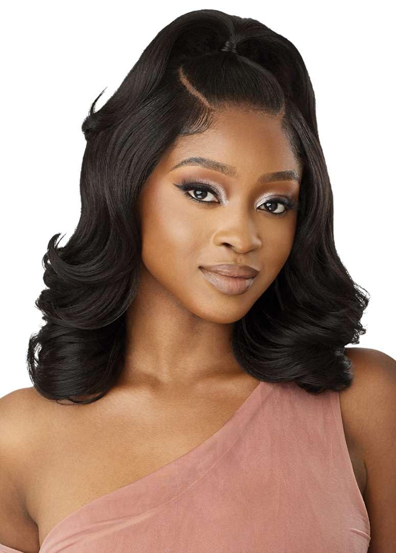 Outre - 5X5 Lace Closure Wig - Human Hair Blend - Body Wave 16" (DARK BROWN 2) - Image 3