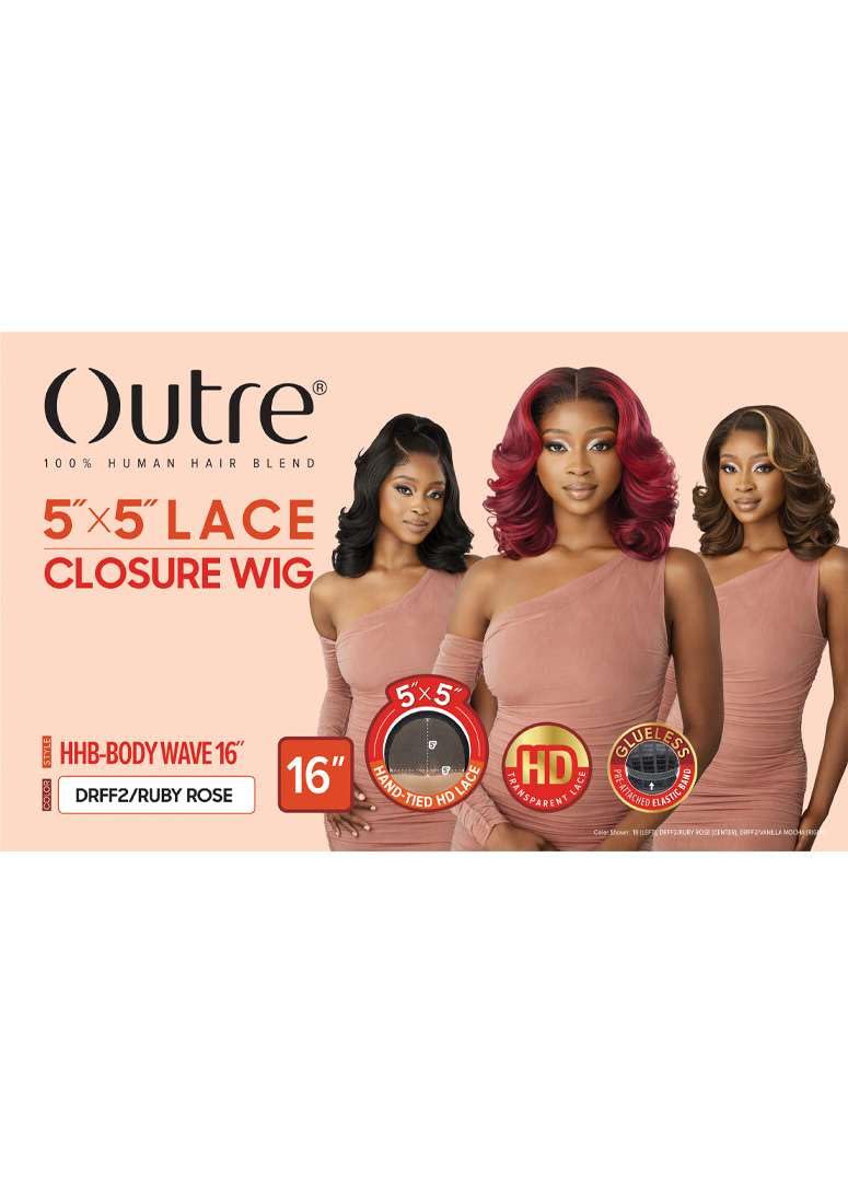 Outre - 5X5 Lace Closure Wig - Human Hair Blend - Body Wave 16" (DARK BROWN 2) - Image 7