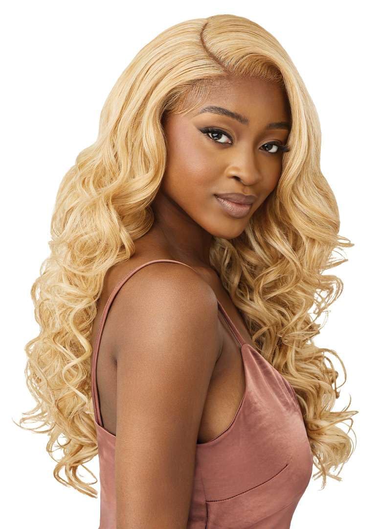 Outre 5X5 Lace Closure Wig - Human Hair Blend - Glam Curls 24" (BURGUNDY) - Image 3