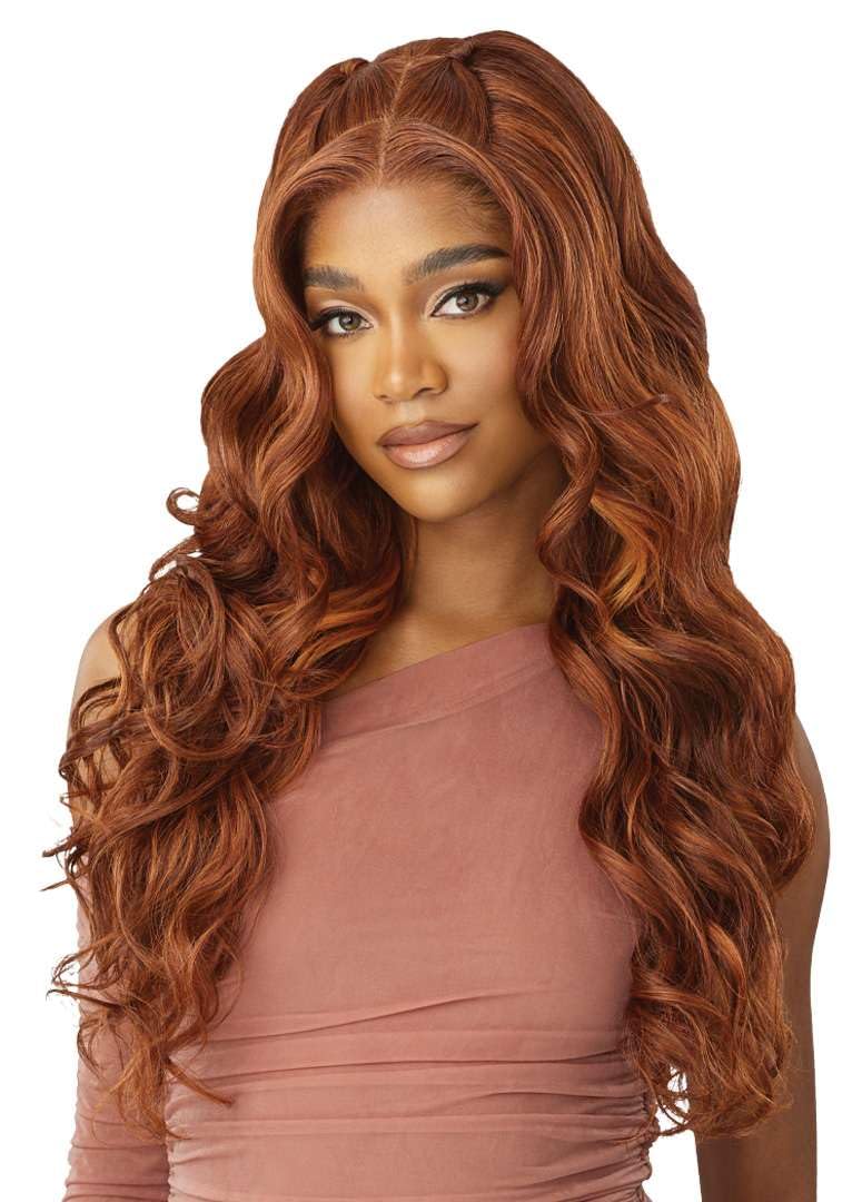 Outre 5X5 Lace Closure Wig - Human Hair Blend - Glam Curls 24" (BURGUNDY) - Image 4