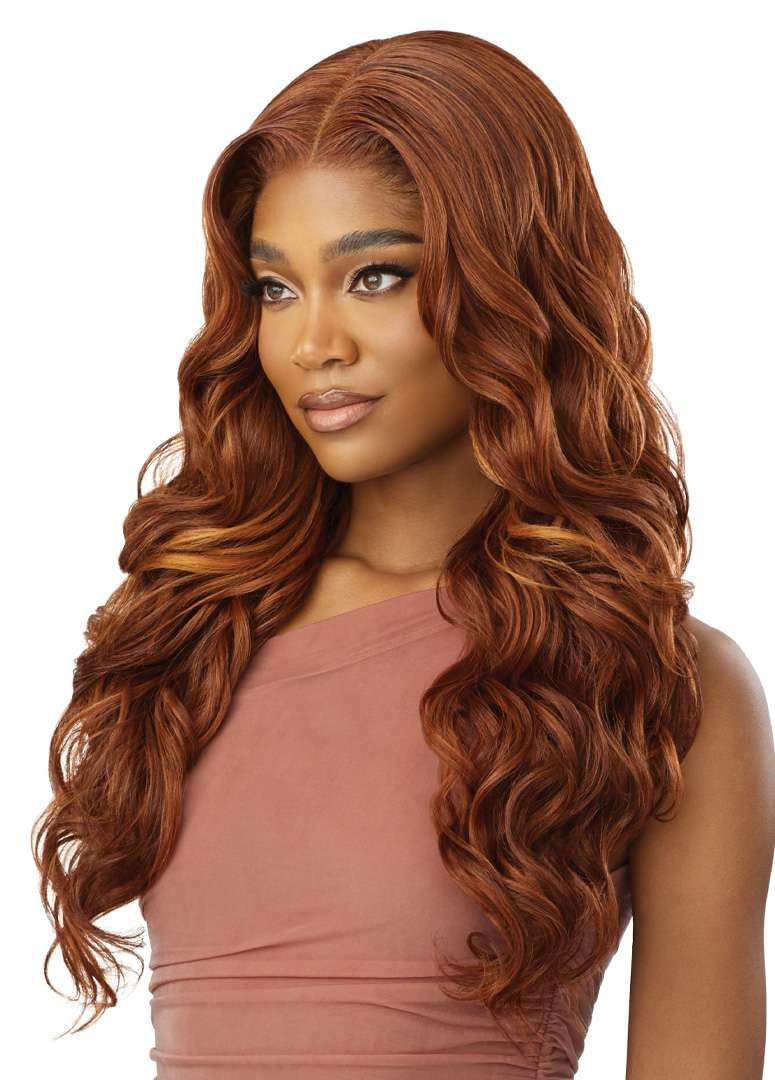 Outre 5X5 Lace Closure Wig - Human Hair Blend - Glam Curls 24" (BURGUNDY) - Image 5