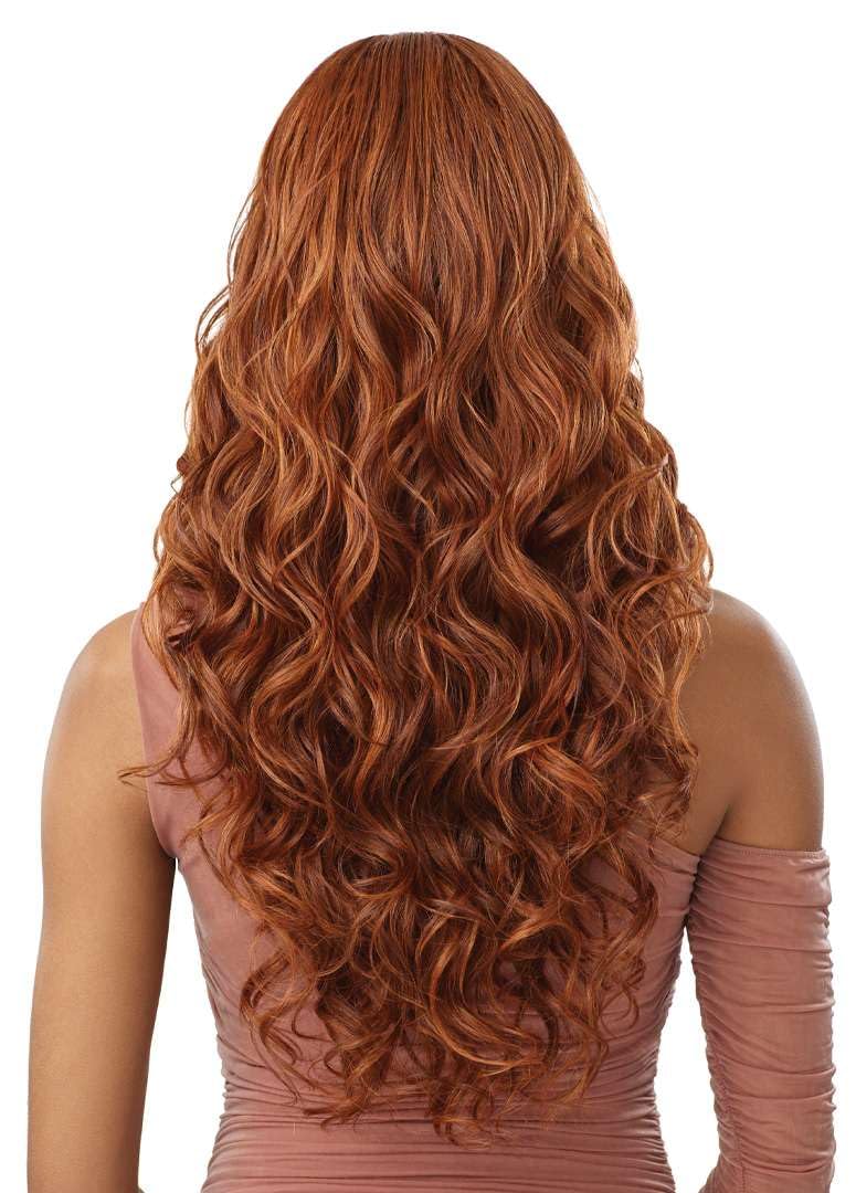 Outre 5X5 Lace Closure Wig - Human Hair Blend - Glam Curls 24" (BURGUNDY) - Image 6