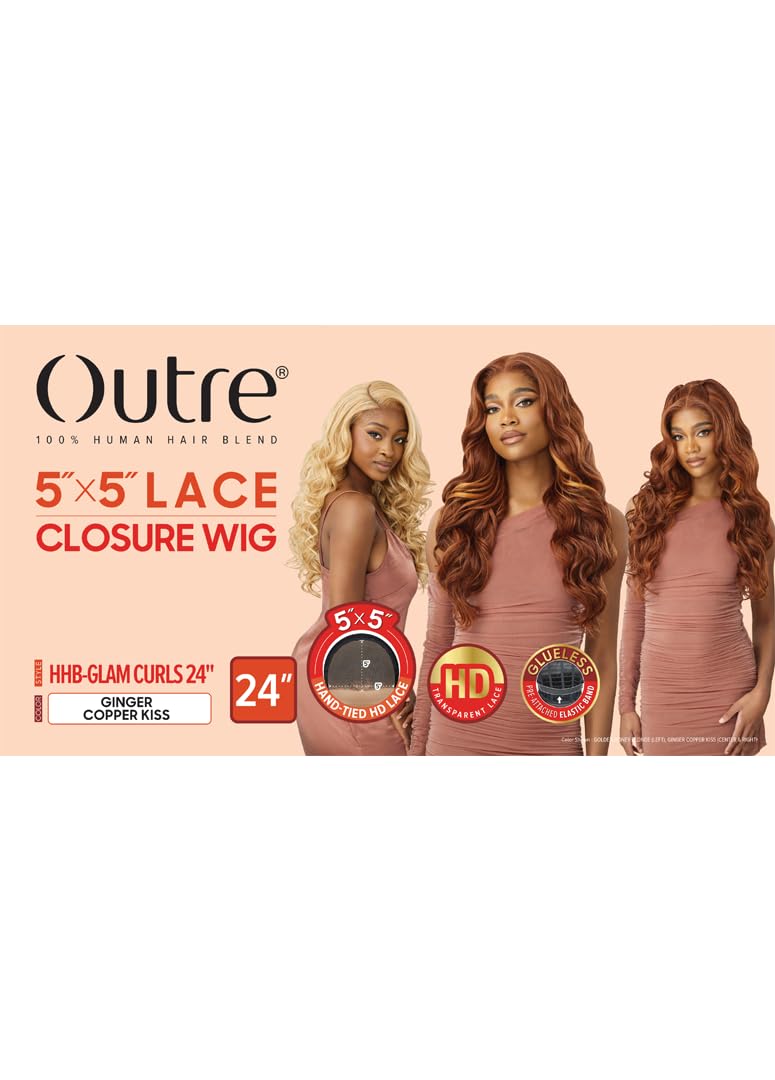 Outre 5X5 Lace Closure Wig - Human Hair Blend - Glam Curls 24" (BURGUNDY) - Image 7
