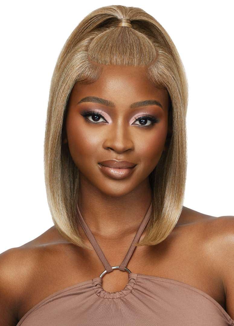 Outre - 5X5 Lace Closure Wig - Human Hair Blend - Natural Yaki 14" (DARK BROWN 2) - Image 4
