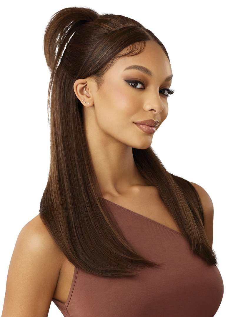 Outre - 5X5 Lace Closure Wig - Human Hair Blend - Natural Yaki 22" (DARK BROWN 2) - Image 3