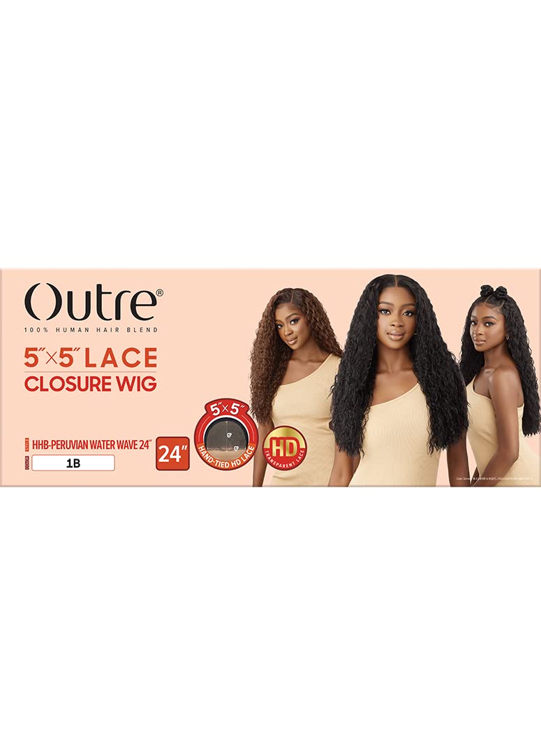 Outre - 5x5 Lace Closure Wig - Human Hair Blend - Peruvian Water Wave 24" (DARK BROWN 2) - Image 8