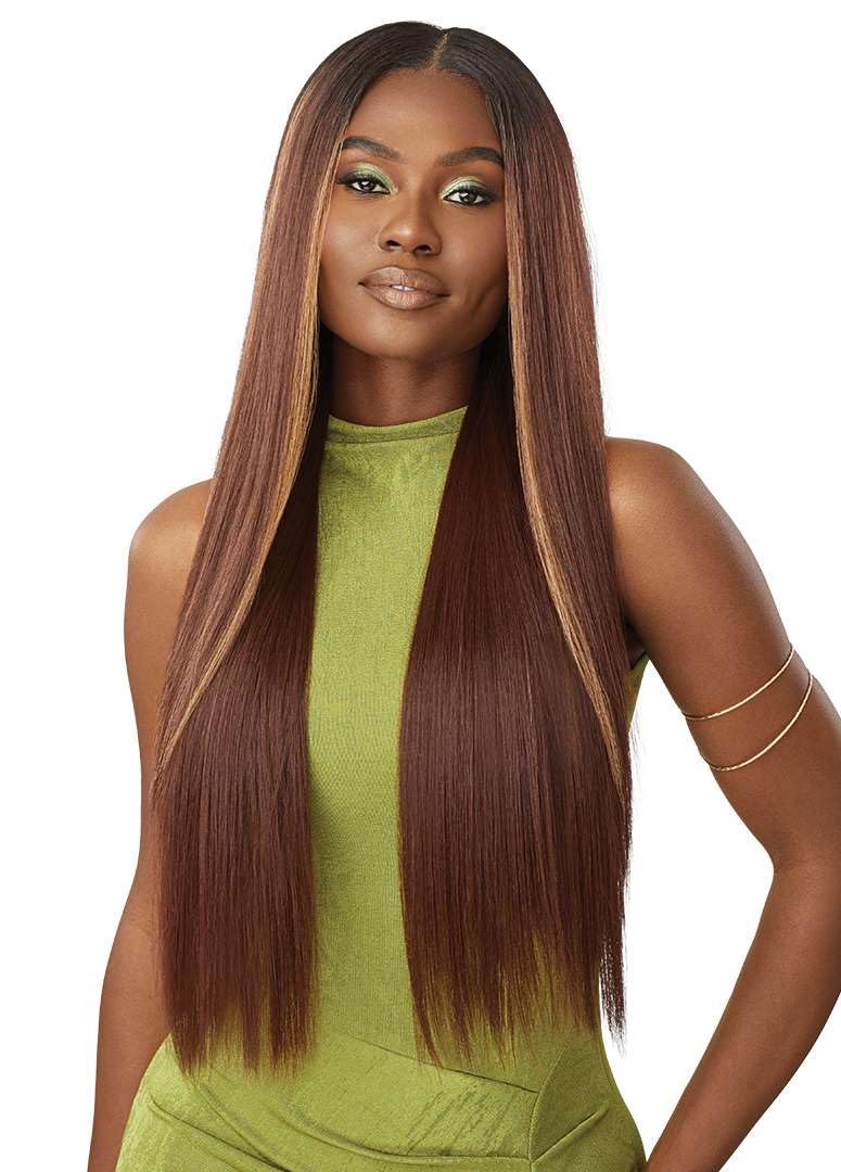 Outre 6X5 Pre-Cut Lace Closure Wig - Human Hair Blend - Sleek Yaki 30" (BLACK BERRY) - Image 3