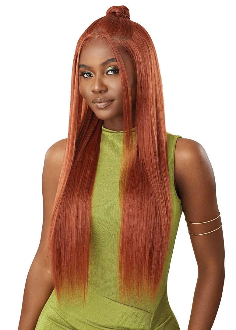 Outre 6X5 Pre-Cut Lace Closure Wig - Human Hair Blend - Sleek Yaki 30" (BLACK BERRY) - Image 5