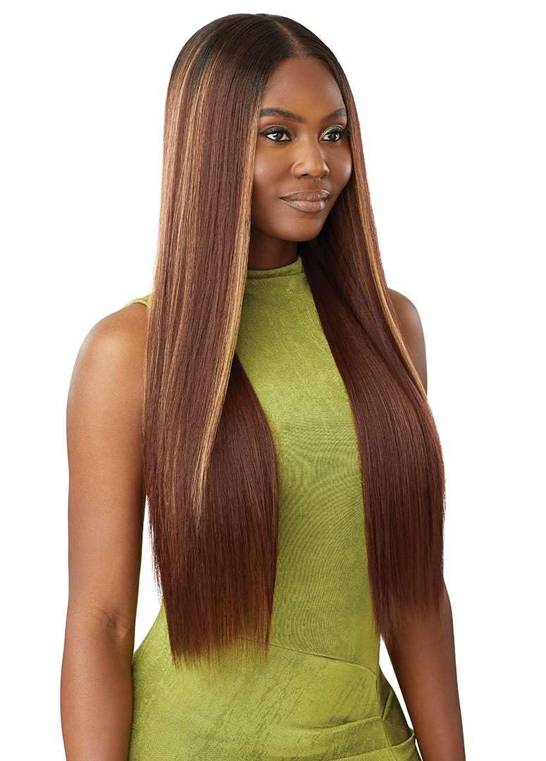 Outre 6X5 Pre-Cut Lace Closure Wig - Human Hair Blend - Sleek Yaki 30" (BLACK BERRY) - Image 6