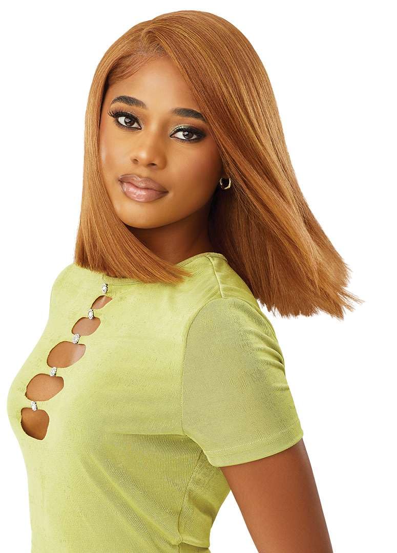 Outre 6X5 Pre-Cut Lace Closure Wig - Human Hair Blend - Yaki Straight Bob 14" (BLACK BERRY) - Image 4