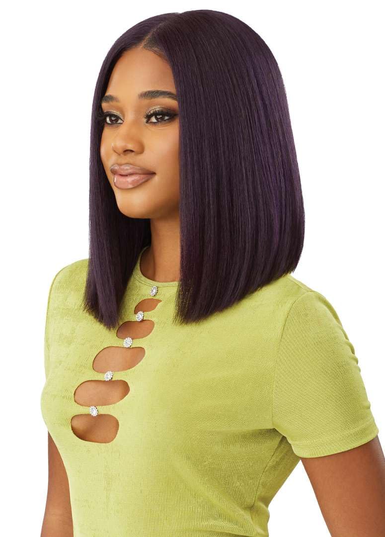 Outre 6X5 Pre-Cut Lace Closure Wig - Human Hair Blend - Yaki Straight Bob 14" (BLACK BERRY) - Image 6