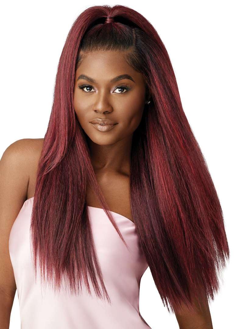 Outre Airtied 100% Fully Hand-Tied Wig - Human Hair Blend - Perm Yaki 26" (DARK BROWN 2) - Image 3