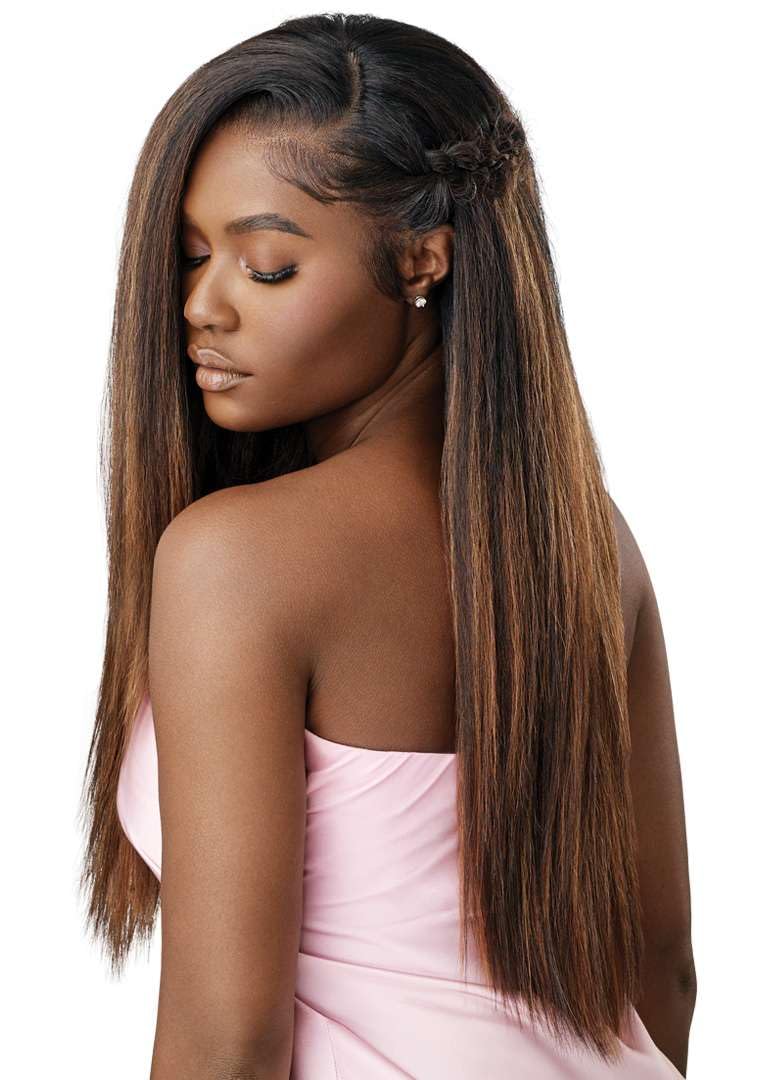 Outre Airtied 100% Fully Hand-Tied Wig - Human Hair Blend - Perm Yaki 26" (DARK BROWN 2) - Image 5