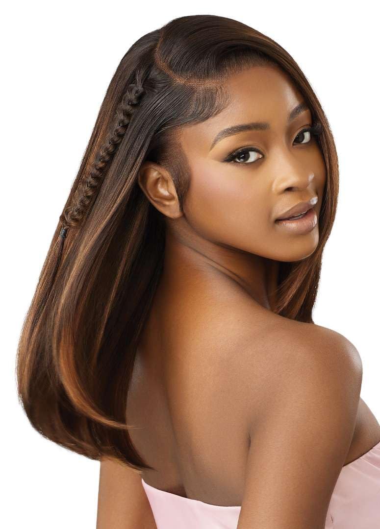 Outre Airtied 100% Fully Hand-Tied Wig - Human Hair Blend - Sleek Yaki 20" (DARK BROWN 2) - Image 5