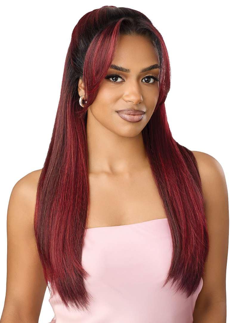 Outre Airtied 100% Fully Hand-Tied Wig - Human Hair Blend - Soft Yaki 24" (1B/DRFF JADE BLUE) - Image 4