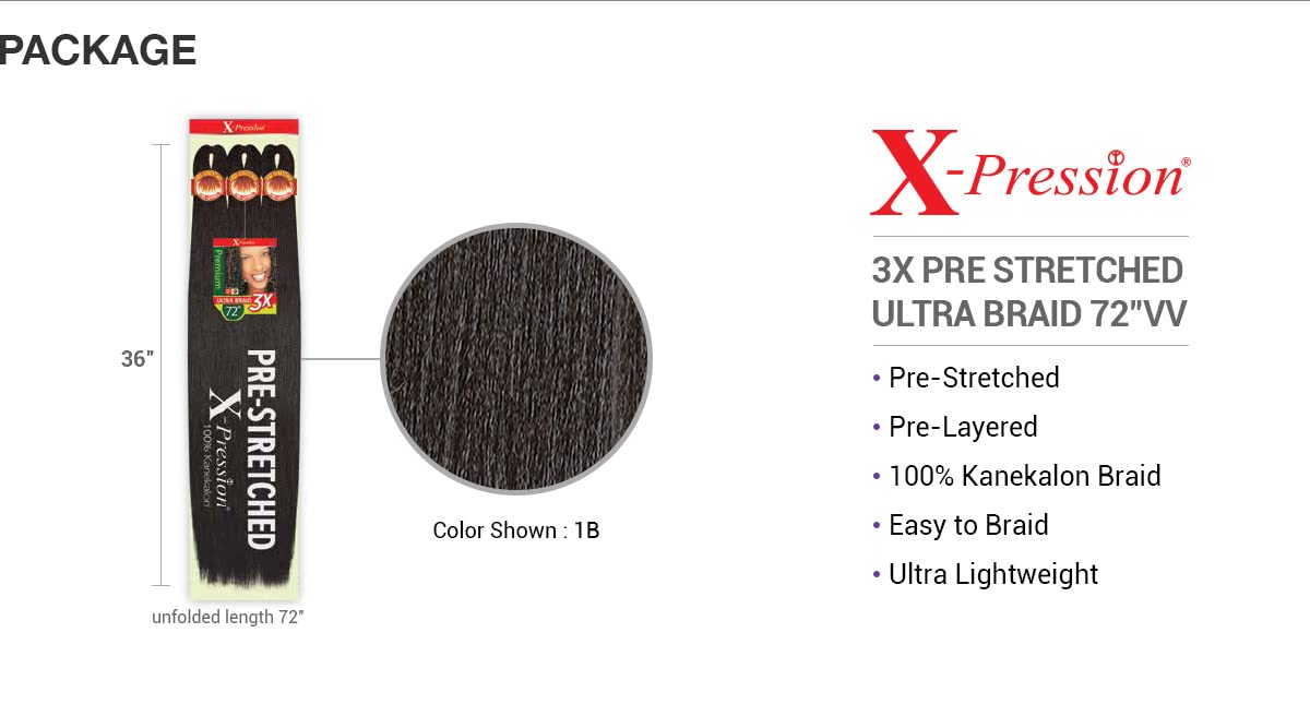 Outre Braids X-Pression Kanekalon 3X Pre Stretched Ultra Braid 72" (1-pack, 2) - Image 3