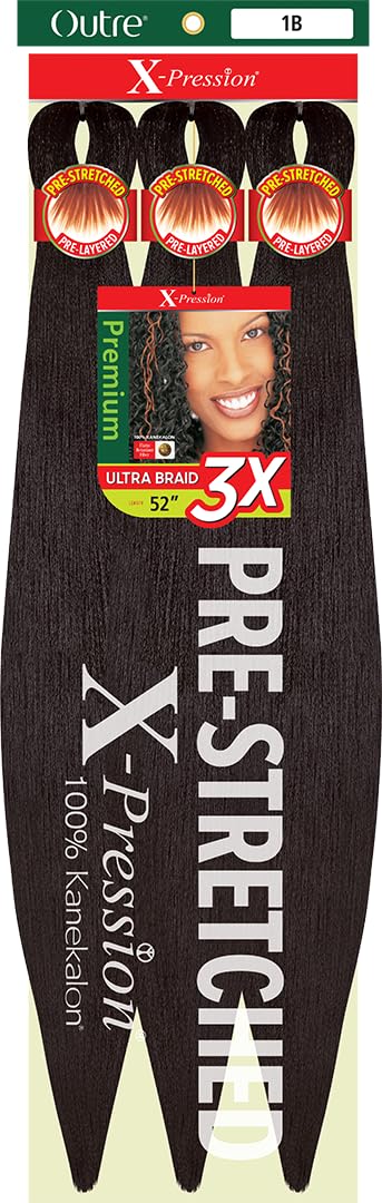 Outre X-Pression Braid - Pre Stretched Braid 52" 3X (5 Pack, OFF BLACK 1B) - Image 5